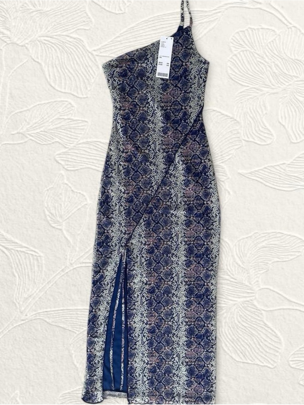 Urban Outfitters One-Shoulder Snake Print Maxi Dress in Blue purple and Cream